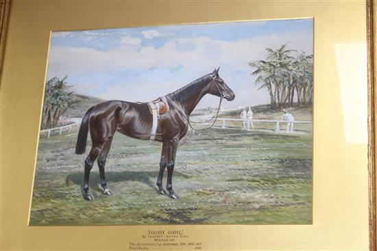 Manner of George Paice (1854-1925) gouache, Portrait of Giddy Girl, Winner of The Governors Cup, Columbo and other Sri Lankan and India